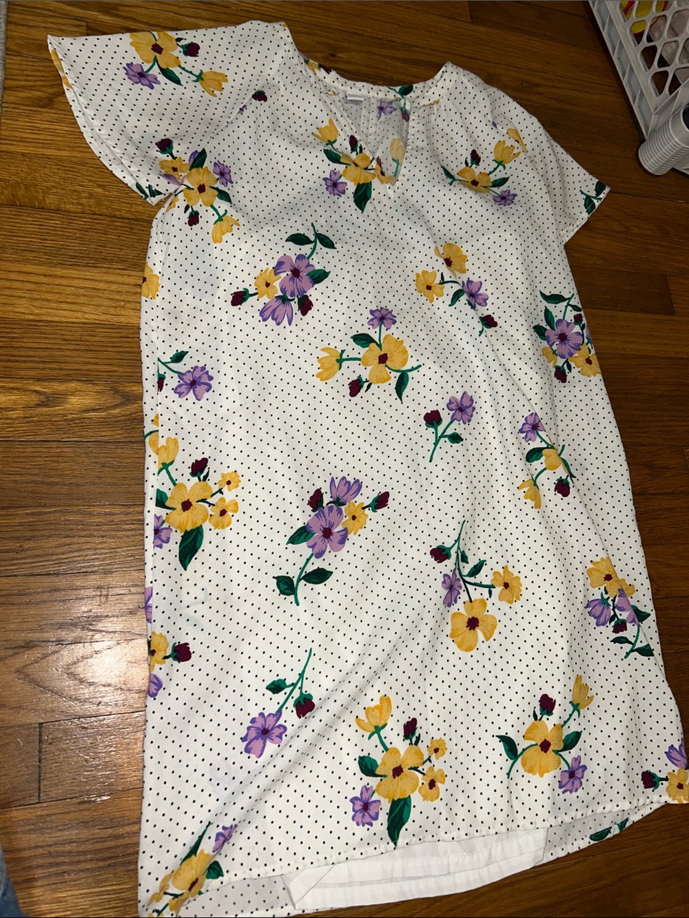 Old Navy White Shift Dress with Yellow and Purple Floral Print